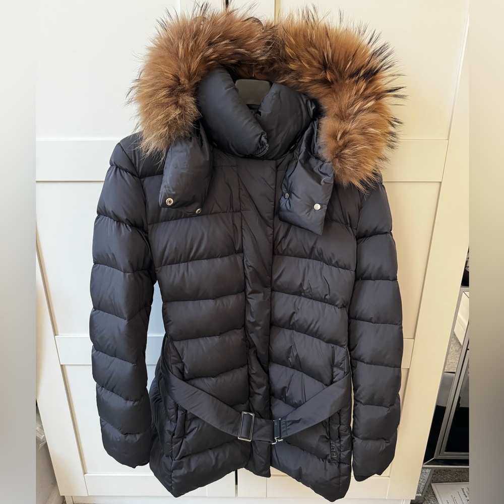 ADD Down Gray Puffer Jacket with Fur Trim